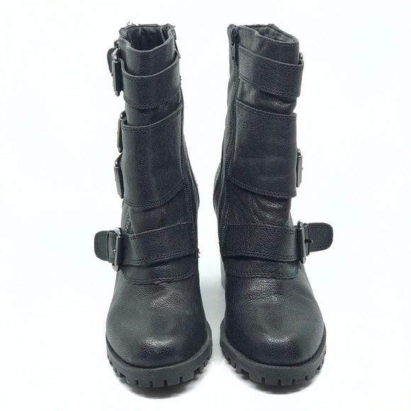 ALDO BLACK LEATHER MULTI BUCKLE BOOT - Picture 2 of 7